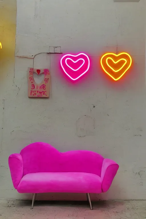 Prompt: Heart Neon Couch