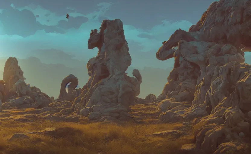 Prompt: A surreal landscape full of broken Greek Sculptures, rendered by Beeple, by Makoto Shinkai, syd meade, simon stålenhag, synthwave style, environment concept, digital art, unreal engine, WLOP, trending on artstation, 4K UHD image, octane render,