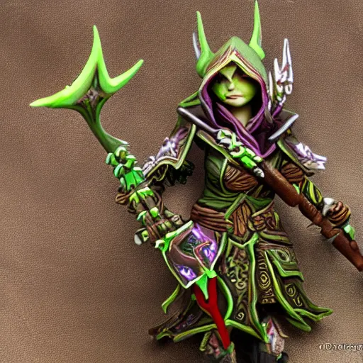 Prompt: diorama of Sylvanas Windrunner. Intricate detail macro 50 mm