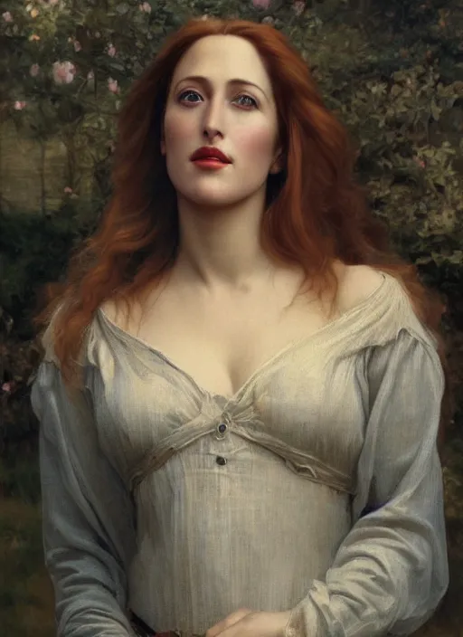 Image similar to a beautiful painting of young gillian anderson by felix resurreccion hidalgo, pre-raphaelite, detailed, trending on artstation, hd, masterpiece