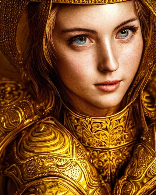 Image similar to fresco portrait of woman in shining golden armor, high production value, intricate details, high resolution, hdr, high definition, masterpiece, realistic, ultrarealistic, highly detailed, hd, sharp focus, non blurry, sharp, smooth