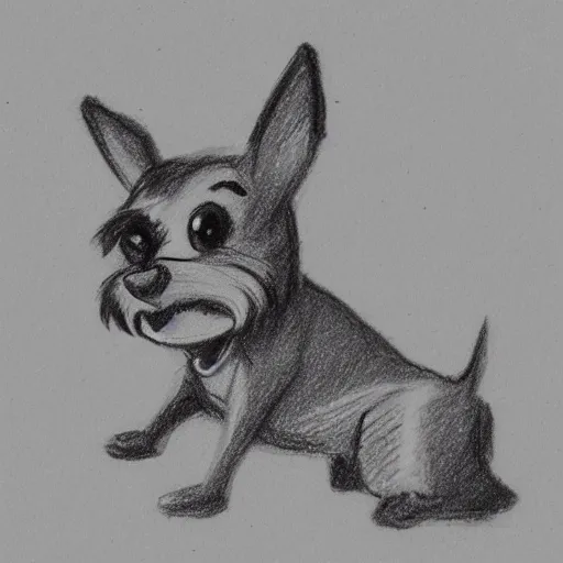 Image similar to milt kahl pencil sketch of happy mini schnauzer