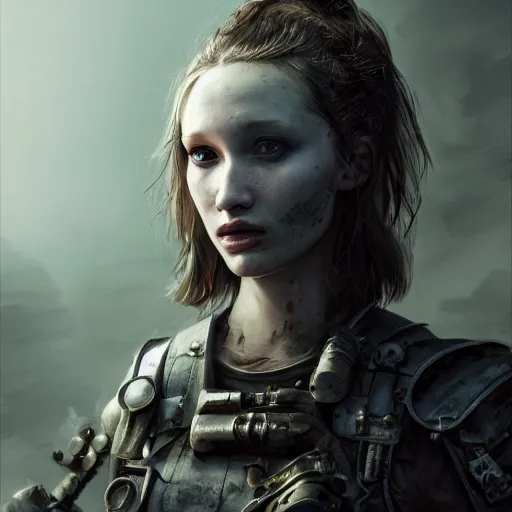 Image similar to emily browning portrait, dystopia core, apocalyptic, armor, warrior, dramatic, sharp focus, fiction, neon, fantasy, hyper detailed, digital art, trending in artstation, cinematic lighting, studio quality, smooth render, unreal engine 5 rendered, octane rendered, art style and nixeu and wlop and krenz cushart