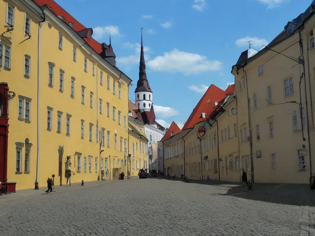 Prompt: Estonia streets of Tallinn as a PS1 first person video game