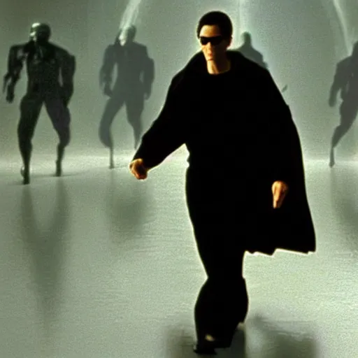 Prompt: Bill Gates starring in The Matrix (1999), photographic still, Cinematic