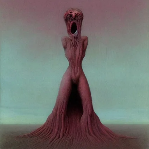 Image similar to a monster that is the personification of guilt painted by zdzisław beksinski