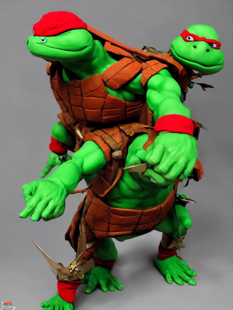 Image similar to giant teenage mutant ninja turtle toy, highly detailed, sharp focus