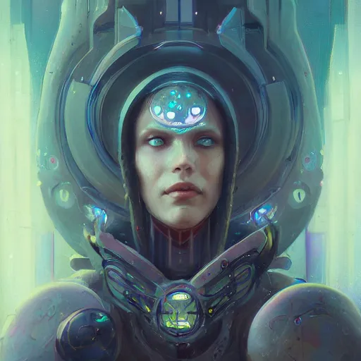 Prompt: portrait of a beautiful cybernetic priestess, cyberpunk concept art by pete mohrbacher and seb mckinnon and beksinski and josan gonzales, digital art, highly detailed, intricate, sci-fi, sharp focus, Trending on Artstation HQ, deviantart, unreal engine 5, 4K UHD image