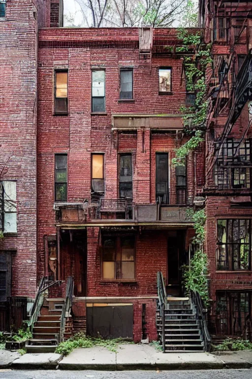 Image similar to (((((a ramshackle manhattan brick brownstone deep in the forest))))) byRobin Tran!!!!!!!!!!!!!!!!!!!!!!!!!!!