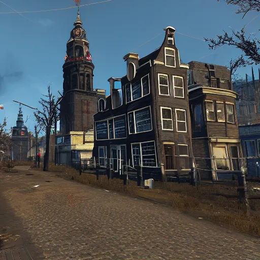 Prompt: Amsterdam in Fallout 4