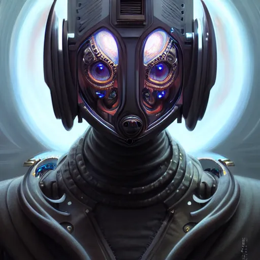 Image similar to front shot of a cyberpunk gazmask robot character, intricate, elegant, highly detailed, centered, digital painting, artstation, concept art, smooth, sharp focus, illustration, artgerm, Tomasz Alen Kopera, Peter Mohrbacher, donato giancola, Joseph Christian Leyendecker, WLOP, Boris Vallejo