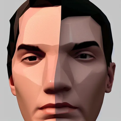 Prompt: low poly count close up of face