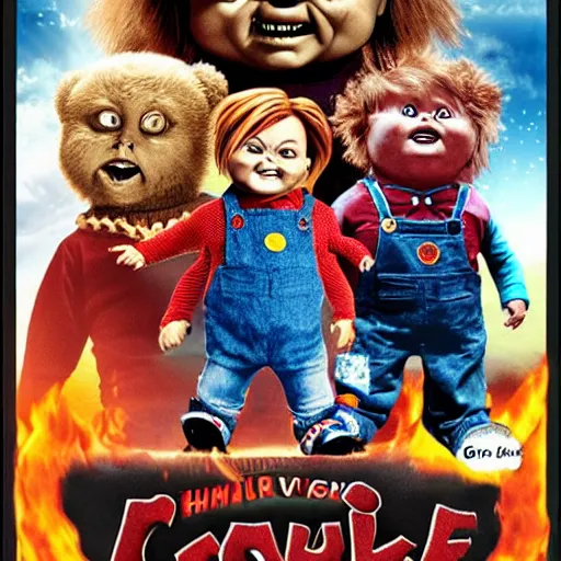 Image similar to Chucky versus Evil Teddy Bears movie poster