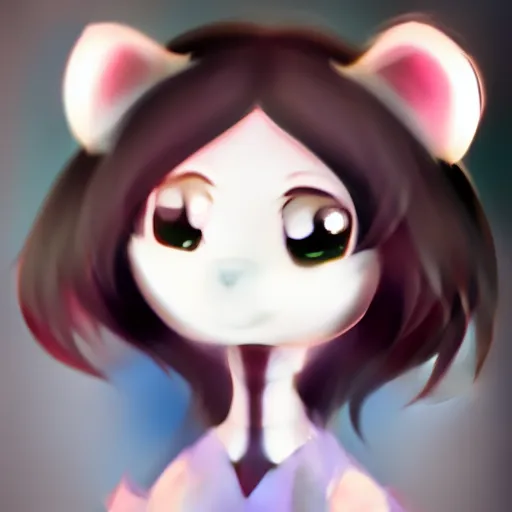 Image similar to headshot of young female furry, maple story, cute, fantasy, intricate, long hair, dark grey skin, mouse face, maplestory mouse, dark skin, mouse head, mouse ears, black hair, elegant, cartoony, Deviantart, artstation, character art of maple story, smooth, sharp focus, illustration, art by Diives