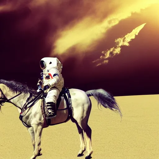 Image similar to an astronaut riding a horse. in the style of a photo