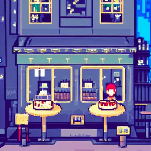 Image similar to an 8 - bit cozy cafe in paris, pixiv, illustration