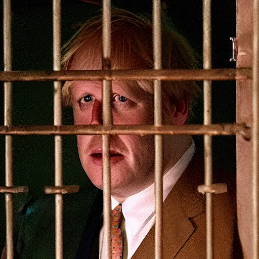 Image similar to scene from the green mile of boris johnson behind bars, photorealistic, highly detailed 8 k