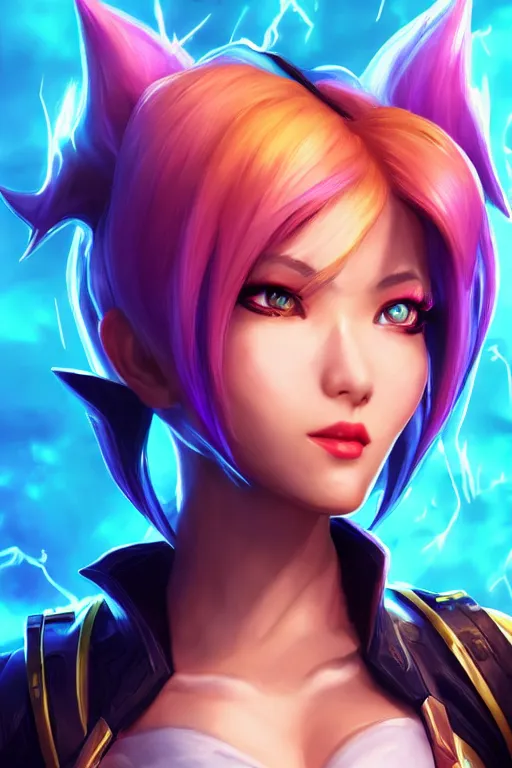 Image similar to portrait art of vi from league of legends, 8 k ultra realistic, digital art, character portrait, highly detailed, trending on artstation, lens flare, atmosphere, hyper realistic, cinematic lightning, sharp focus, unreal engine 5, extreme details perfect face, pretty face, fine - face, illustration, 8 k, ultra texture, masterpiece