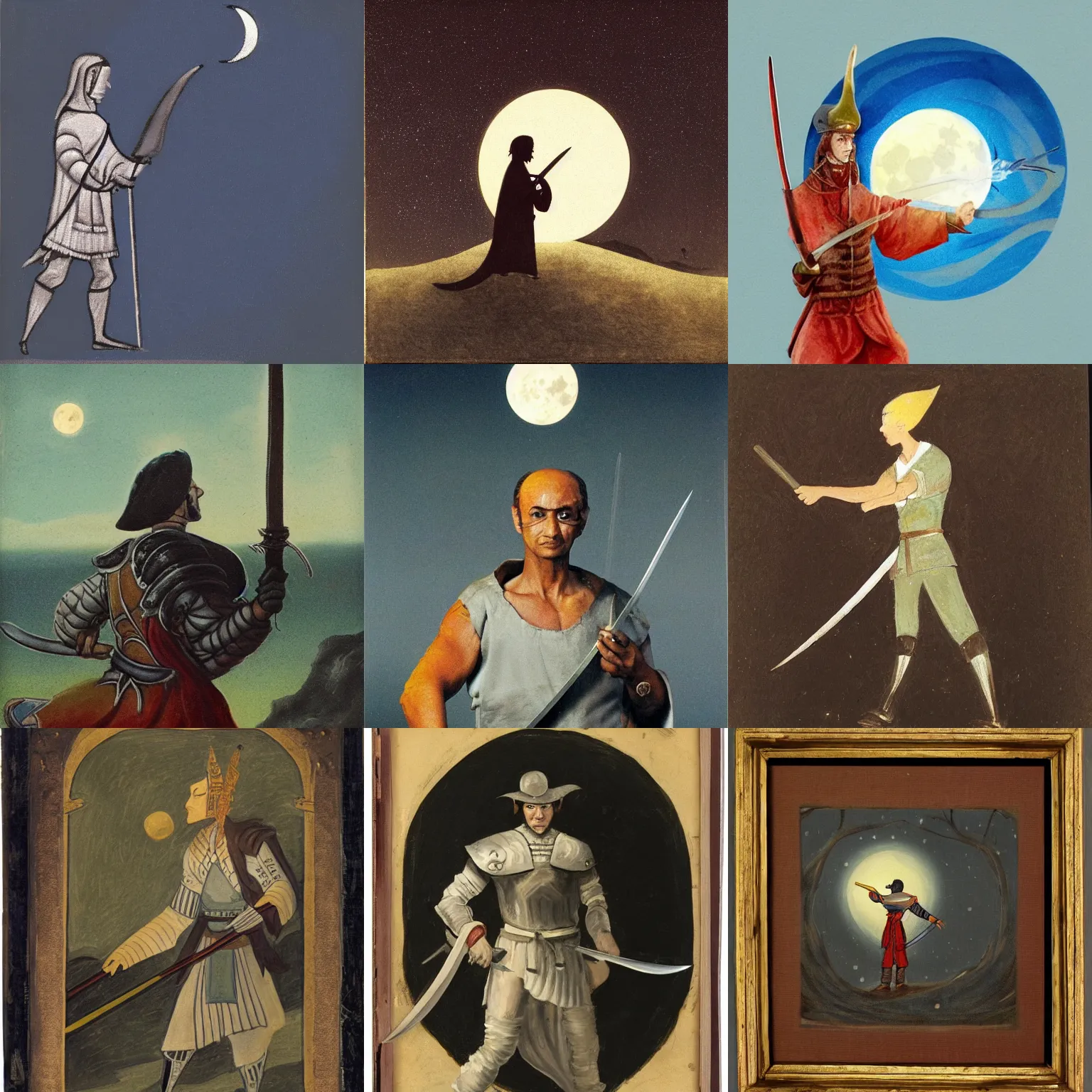 Prompt: Swordsman with moon for a face