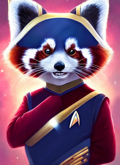Prompt: cute star trek officer red panda, natural lighting, path traced, highly detailed, high quality, digital painting, by don bluth and ross tran and studio ghibli and alphonse mucha, artgerm