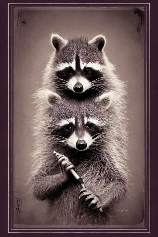 Image similar to purple stelar raccoon inspired vintage photograph