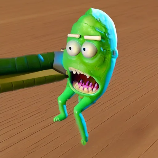 Prompt: pickle rick 3 d render