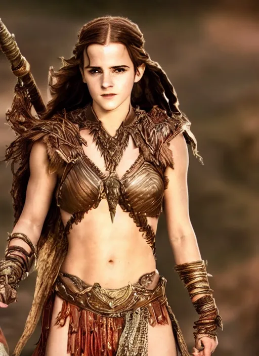 Image similar to ultrarealistic photo of warrior princess emma watson dejah thoris, full body, cinematic,