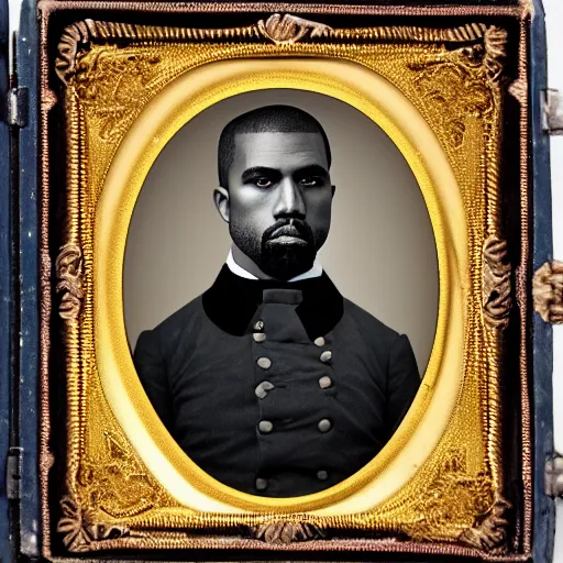 Prompt: daguerreotype portrait of kanye west wearing a confederate officer uniform, 8 k, very detailed, very intricate,