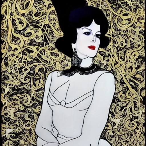 Prompt: nicole kidman in the style of Aubrey Beardsley