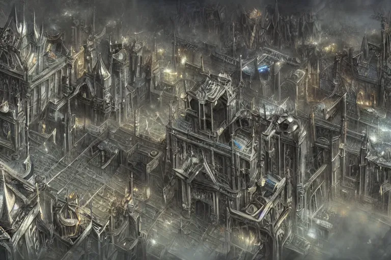 Image similar to silver elven city, highly detailed, d & d, fantasy, highly detailed, digital painting, trending on artstation, concept art, sharp focus, illustration