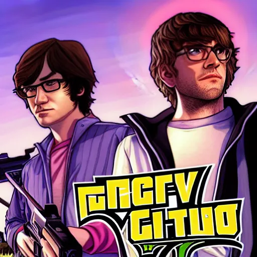 Prompt: Sneaky and Meteos GTA 5 cover art