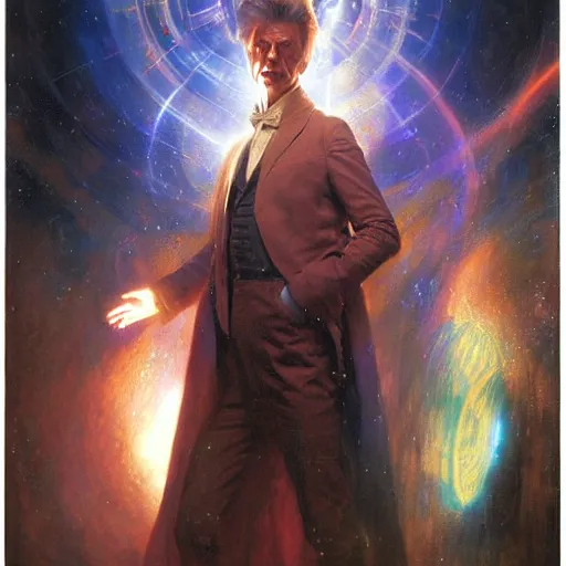 Image similar to david bowie as doctor who, radiant light, caustics, heroic, bright iridescent light, by gaston bussiere, bayard wu, greg rutkowski, maxim verehin