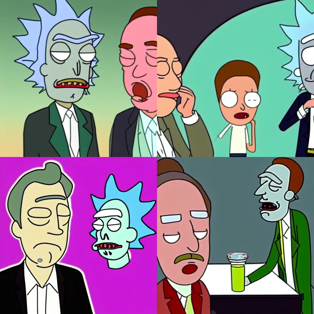 Prompt: Jordan Peterson doing cocaine with Rick and Morty