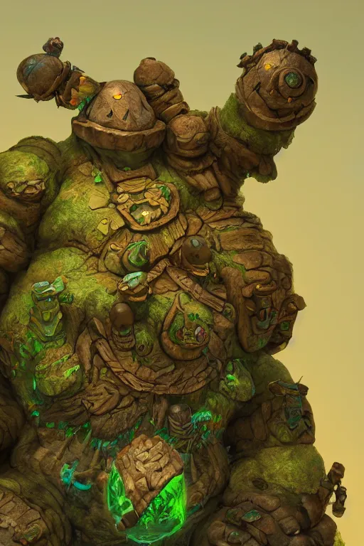 Image similar to zelda fantasy art giant golem troll wood rock greeble gemstone, global illumination ray tracing hdr fanart arstation by sung choi and eric pfeiffer and gabriel garza and casper konefal