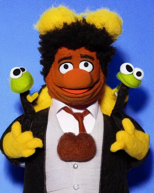 Image similar to craig robinson as a muppet. highly detailed felt. hyper real photo. 4 k.