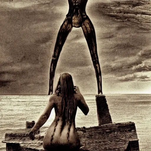 Image similar to girl by the sea by giger