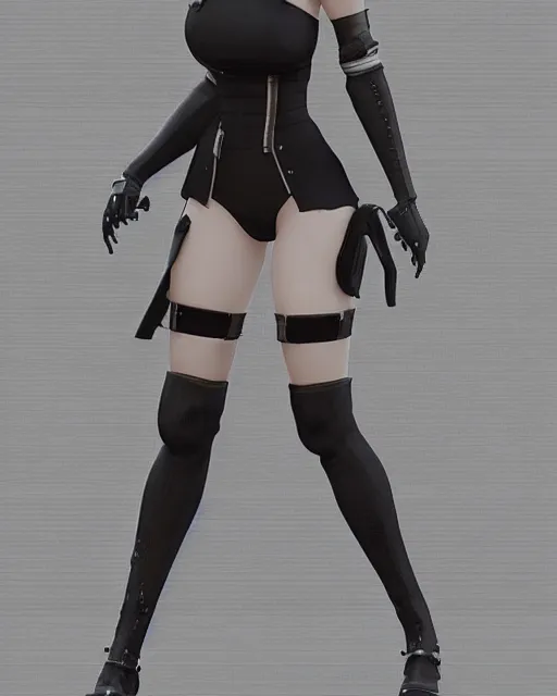 Prompt: 2B from Nier Automata, mechanical detail, cad, solidworks render