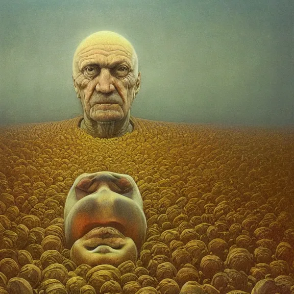 Prompt: a Painting representing mind games and delusions, Zdzislaw Beksinski, Ivan Seal, The Caretaker, Leyland Kirby