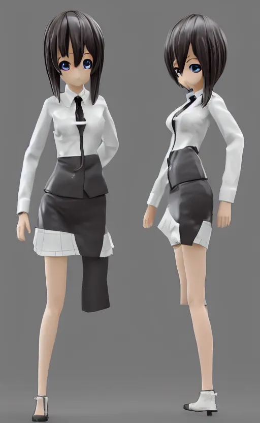 Image similar to Anime girl figure in office suit, unreal engine, highly detailed.