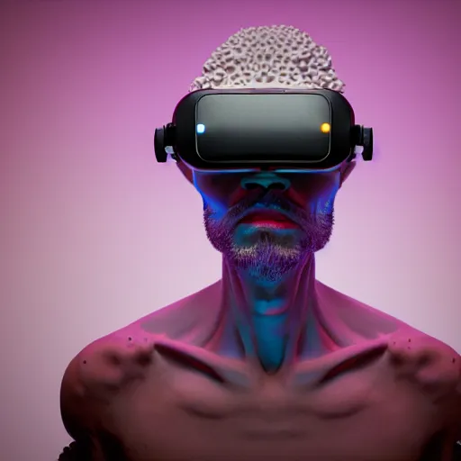 Prompt: Colour Caravaggio and Voxel style full body portrait Photography of Highly detailed Man with 1000 years old perfect face with reflecting glowing skin wearing highly detailed sci-fi VR headset designed by Josan Gonzalez. Many details . In style of Josan Gonzalez and Mike Winkelmann and andgreg rutkowski and alphonse muchaand and Caspar David Friedrich and Stephen Hickman and James Gurney and Hiromasa Ogura. Rendered in Blender and Octane Render volumetric natural light