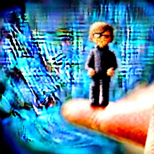 Prompt: very tiny bill gates in the palm of my hand, looking up at the camera, hyper realistic photo, highly detailed, sharp focus, depth of field