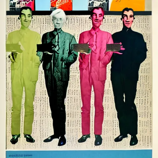 Image similar to 1950 magazine cut out collage of Cristopher Street day, Andy Warhol,