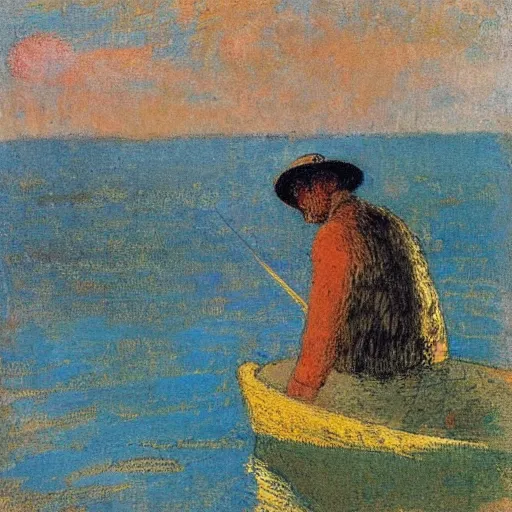 Image similar to a fisherman at sea by odilon redon