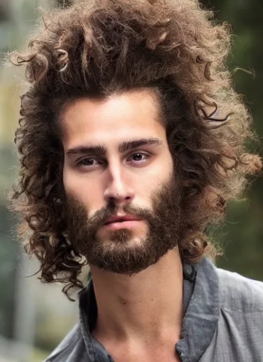 Image similar to a white male with a man bun curly !dream a skinny young white male with a dark brown curly man bun