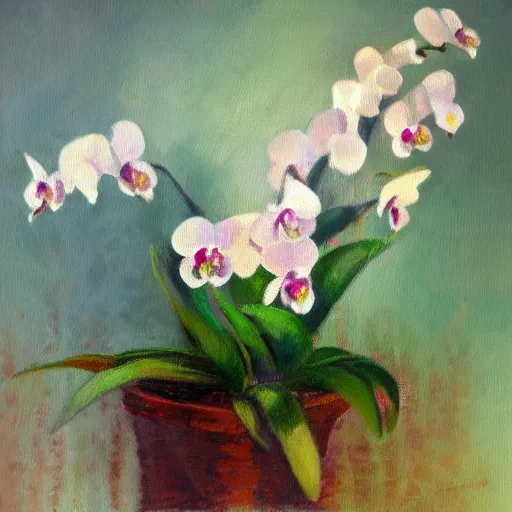 Image similar to impressionist painting of orchids in sunlight hd