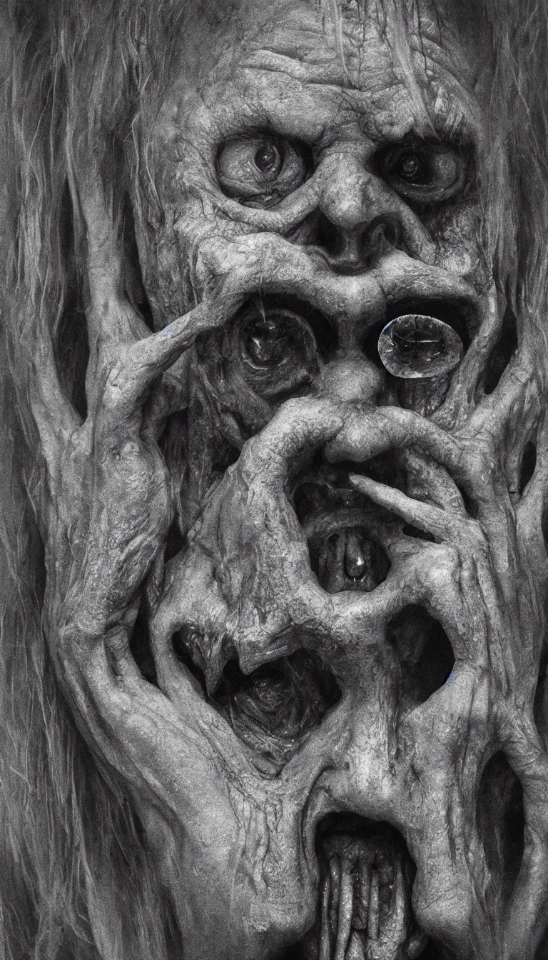 Prompt: macro photo of a horror face, scary art, by Zdzisław Beksiński, 8k horror