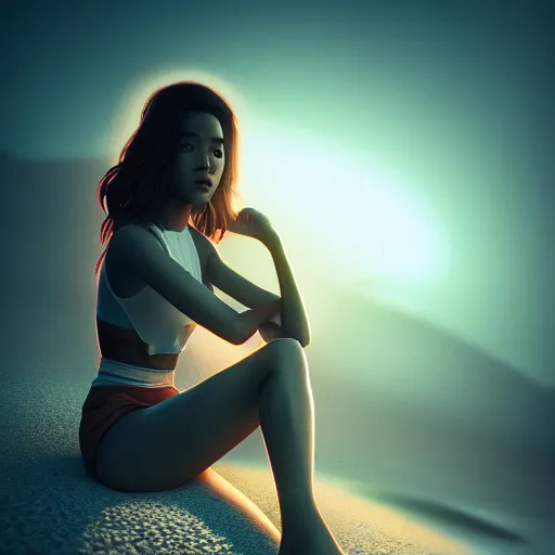 Image similar to a photorealistic hyperrealistic, sydney park, girl on the beach, beautiful dynamic dramatic low - light moody lighting, cinematic atmosphere, artstation, concept design art, octane render, 8 k