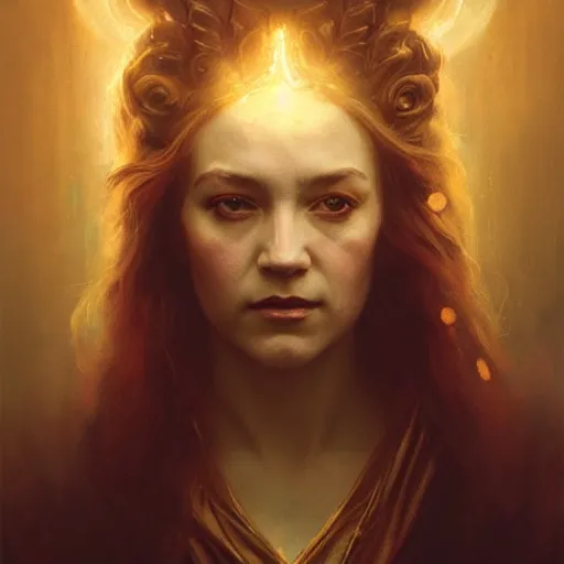 Image similar to riveting seductive oracle of delphi portrait, mysterious atmospheric lighting, painted, intricate, volumetric lighting, beautiful, rich deep colours masterpiece, golden hour, sharp focus, ultra detailed, by leesha hannigan, ross tran, thierry doizon, kai carpenter, ignacio fernandez rios