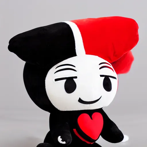 Image similar to cute fumo chibi plush prank imp, black and white with red hearts, soft shadow, vray