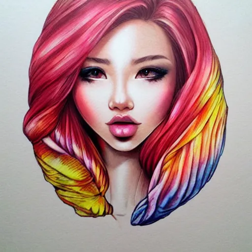 Prompt: head has the form of an ice cream ball. it is on top of an ice cream cone. colorful ink, by artgerm